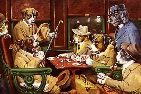 tableau chiens jouant au poker l'histoire